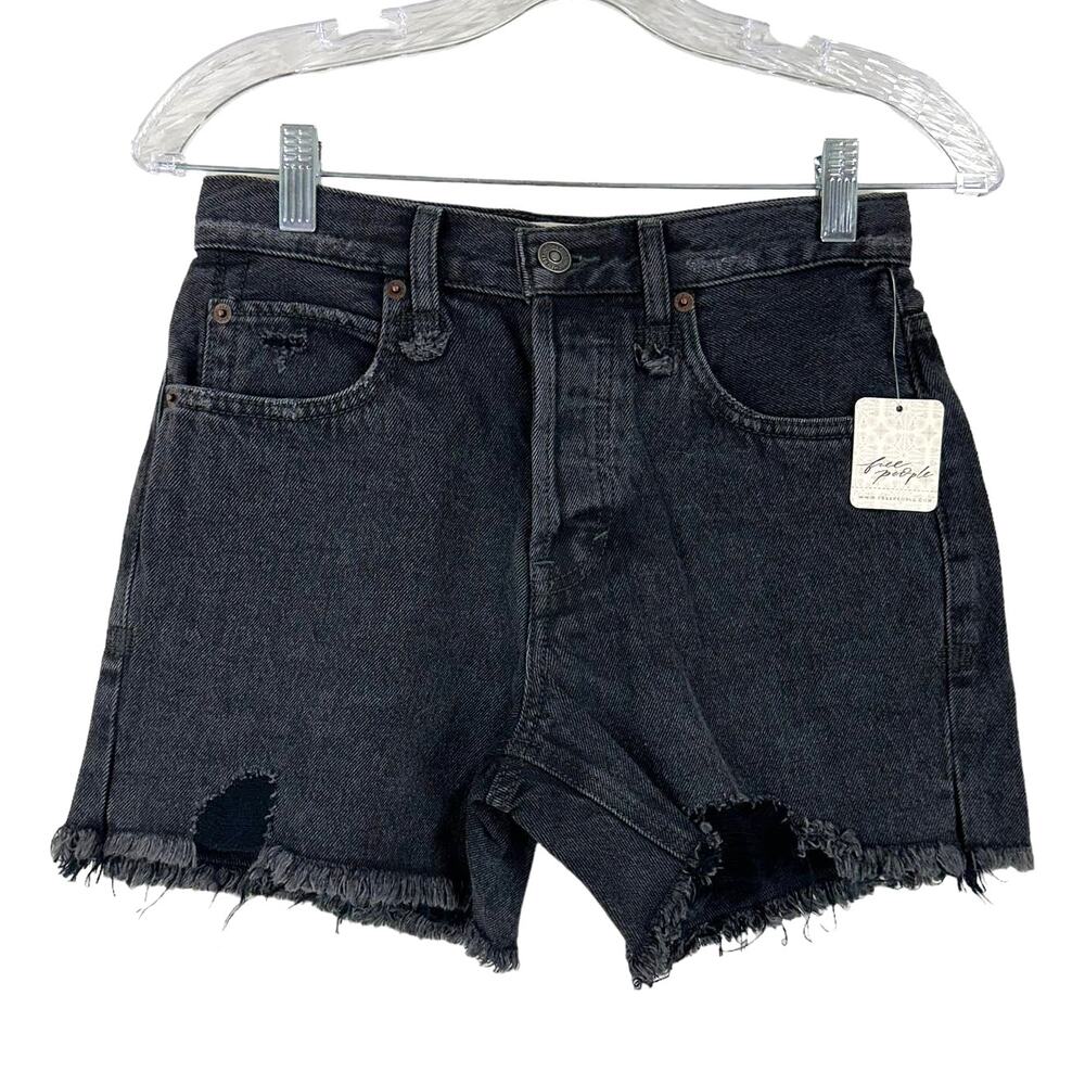 Free People NWT Makai Cutoff Short Washed Black Size 24 Frayed Hem 100% Cotton